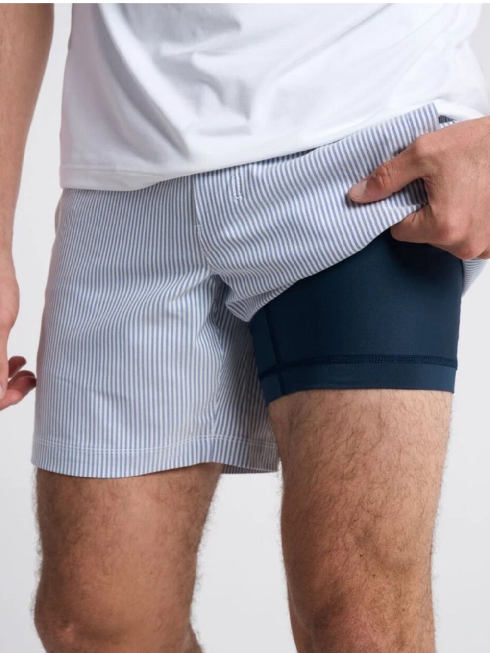 BIRDDOGS Gym Shorts Lined Flying Wasp Seersucker Blue White Striped L - Picture 2 of 6
